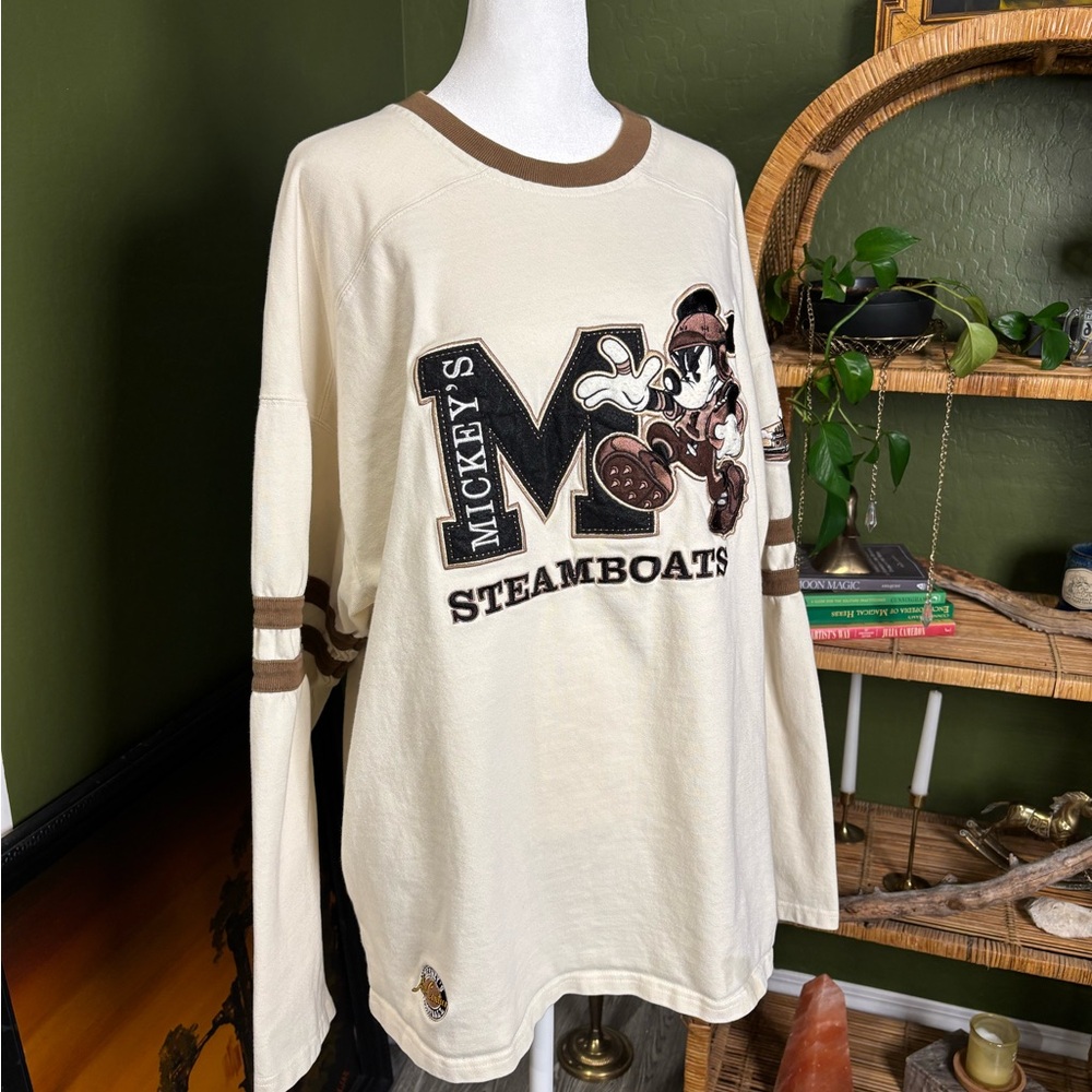 Disney Mickey Steamboats 28 Striped Jersey Long Sleeve Shirt - Cream & Brown